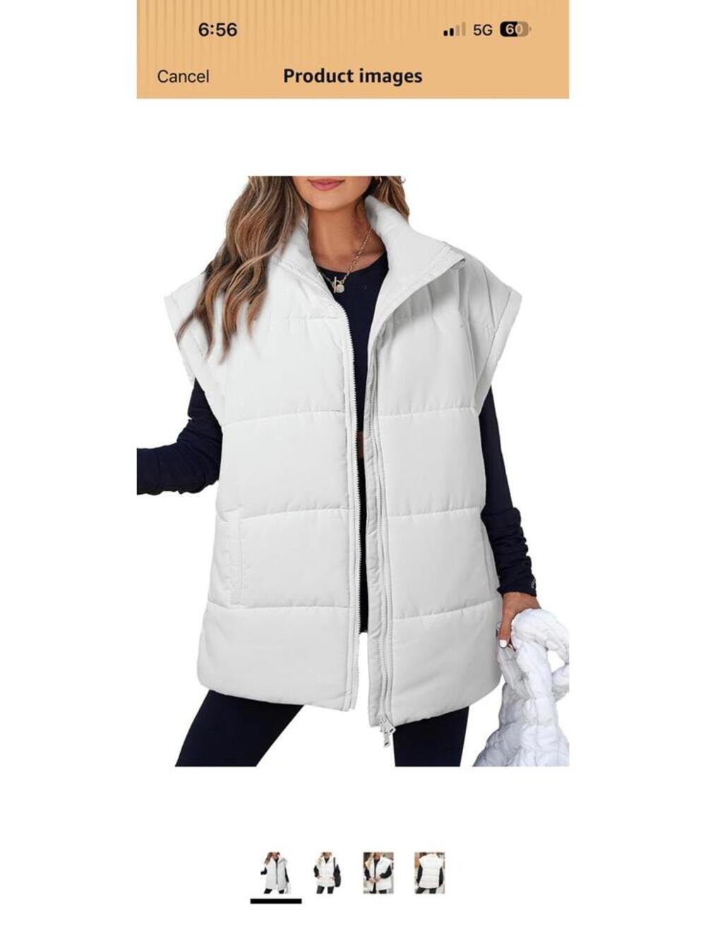 Evaless Women's White Puffer Vest Sleeveless Jacket with Zipper